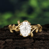 Nature Inspired 4 Prong Oval Moissanite Wedding Ring