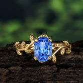 Nature Inspired 4 Prong Oval Cut Sapphire Wedding Ring