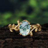 Nature Inspired 4 Prong Oval Cut Natural Moss Agate Wedding Ring