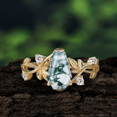 Nature Inspired 4 Prong Coffin-Cut Natural Moss Agate Engagement Ring