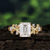 Boho 4 Prong Emerald Cut Moissanite Wedding Ring
