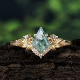 Luxury Nature-Inspired 4-Prong Kite-Cut Natural Moss Agate Engagement Ring
