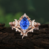 Unique Pear Shaped Engagement Ring Set Sapphire Cluster Wedding Band