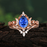 Elegant 5 Prong Pear-Cut Sapphire Engagement Ring Set
