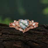 4-Prong Nature-Inspired Heart-Cut Natural Moss Agate Engagement Ring
