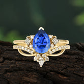 Fashion-Forward 3 Prong Luxury Pear-Cut Sapphire Engagement Ring Set