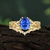Nature-Inspired 4 Prong Pear-Cut Sapphire Ring Set