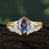 Luxury 6-Prong Oval-Cut Alexandrite Engagement Ring Set