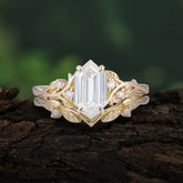 Nature-Inspired Vintage 4-Prong Hexagonal-Cut Moissanite Engagement Ring Set
