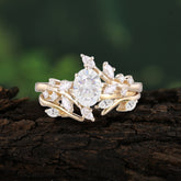 Romantic Nature-inspired 4-Prong Oval Cut Moissanite Stacking Ring
