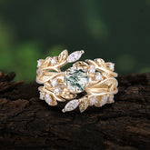 Romantic Nature-inspired 6-Prong Round Cut Natural Moss Agate Stacking Ring