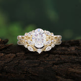 Romantic Nature-inspired 4-Prong Oval Cut Moissanite Stacking Ring