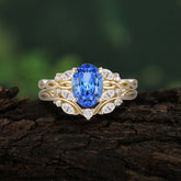 Romantic Nature-inspired 4-Prong Oval Cut Sapphire Stacking Ring