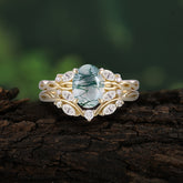 Romantic Nature-inspired 4-Prong Oval Cut Natural Moss Agate Stacking Ring