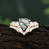 Bohemian Heart 3-Prong Heart Cut Natural Moss Agate Stacking Ring