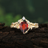 Delicate Twisted Vine Wrapped Prong Pear Cut Garnet Stackable Rings