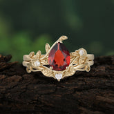 Elegant 3 - Prong Pear - Cut Garnet Stackable Ring Ensemble