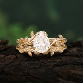 Artistic Vine  Themed 4 - Prong Pear Cut Moissanite Stackable Rings