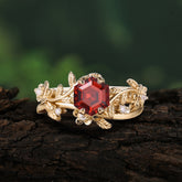 Naturalistic 4 - Prong Hexagon - Cut Garnet Ring Sets