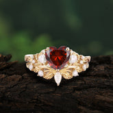 Nature - Inspired 3 - Prong Heart - Cut Garnet Stackable Ring Set