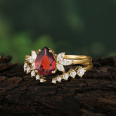 Vintage - Style 4 - Prong Pear - Shaped Garnet Stackable Engagement Rings