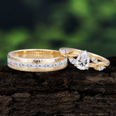 Exquisite 4-Prong Pear Cut Moissanite Engagement Ring Set