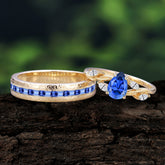 Exquisite 4-Prong Pear Cut Sapphire Engagement Ring Set