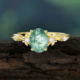 Oval Cut Green Moss Agate Ring Elegant Natural Style