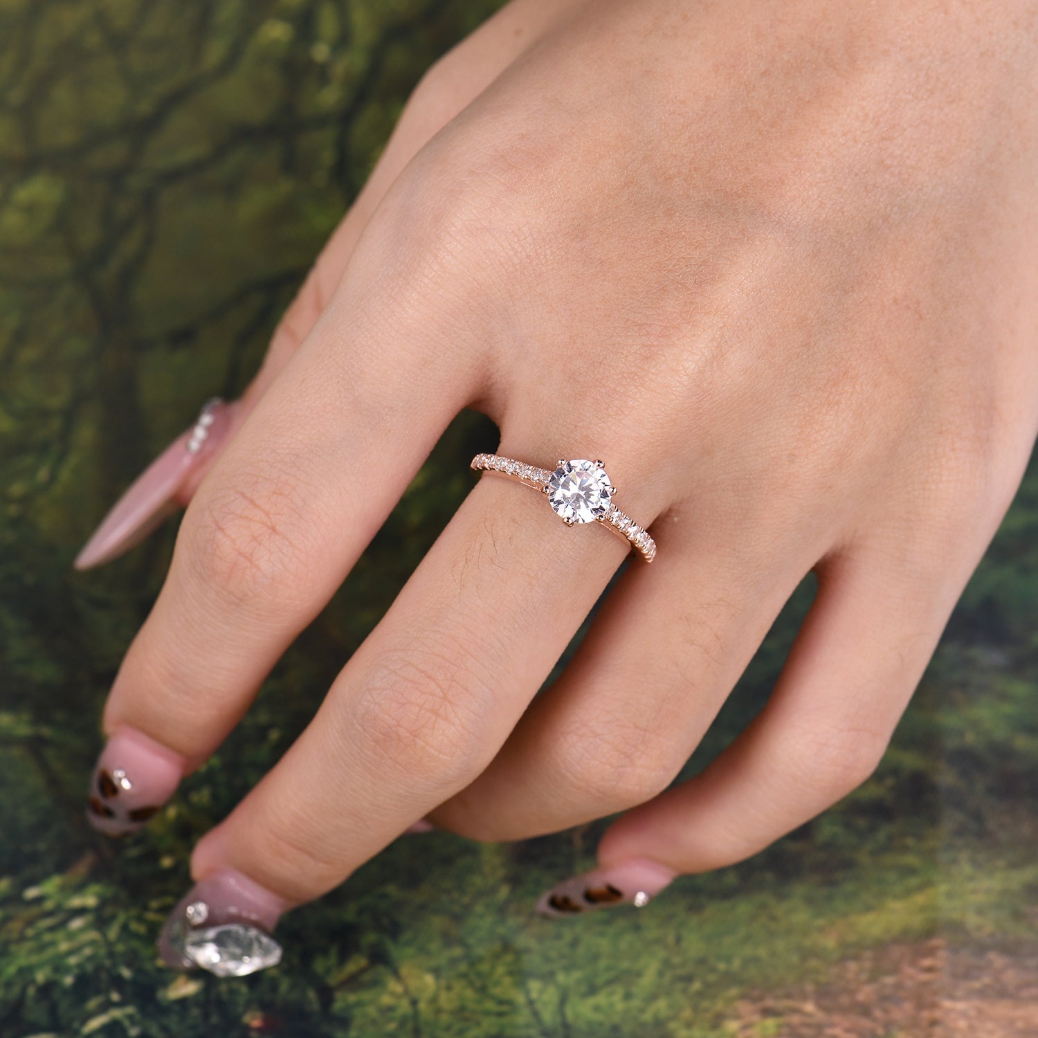 1 Carat Round Cut Moissanite Wedding Ring Pave Milgrain Engagement Ring