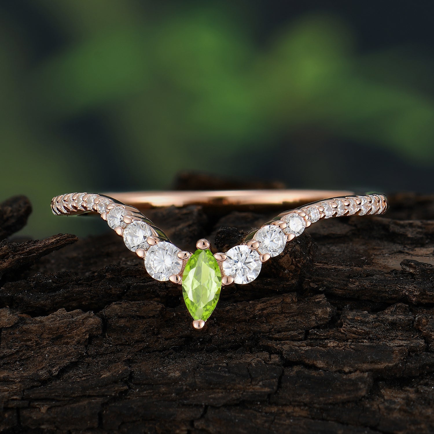 Marquise & Round Cut Peridot Curved Wedding Band Stacking Ring