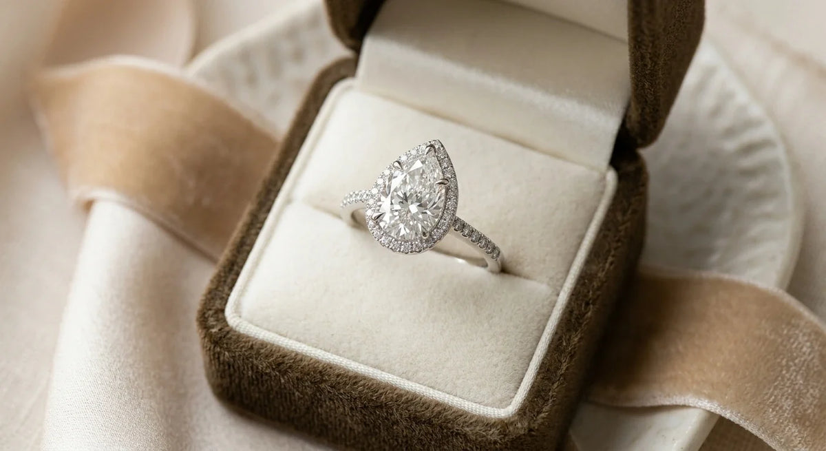 Affordable pear halo engagement ring
