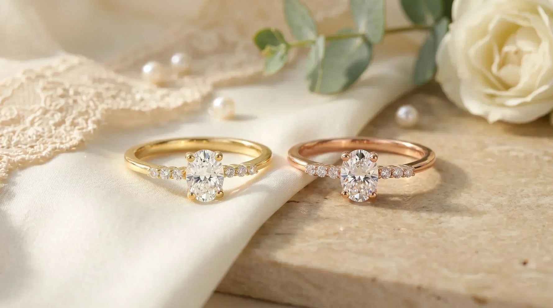 gold and rose gold 1 Carat Oval Cut Moissanite Dainty Engagement Ring