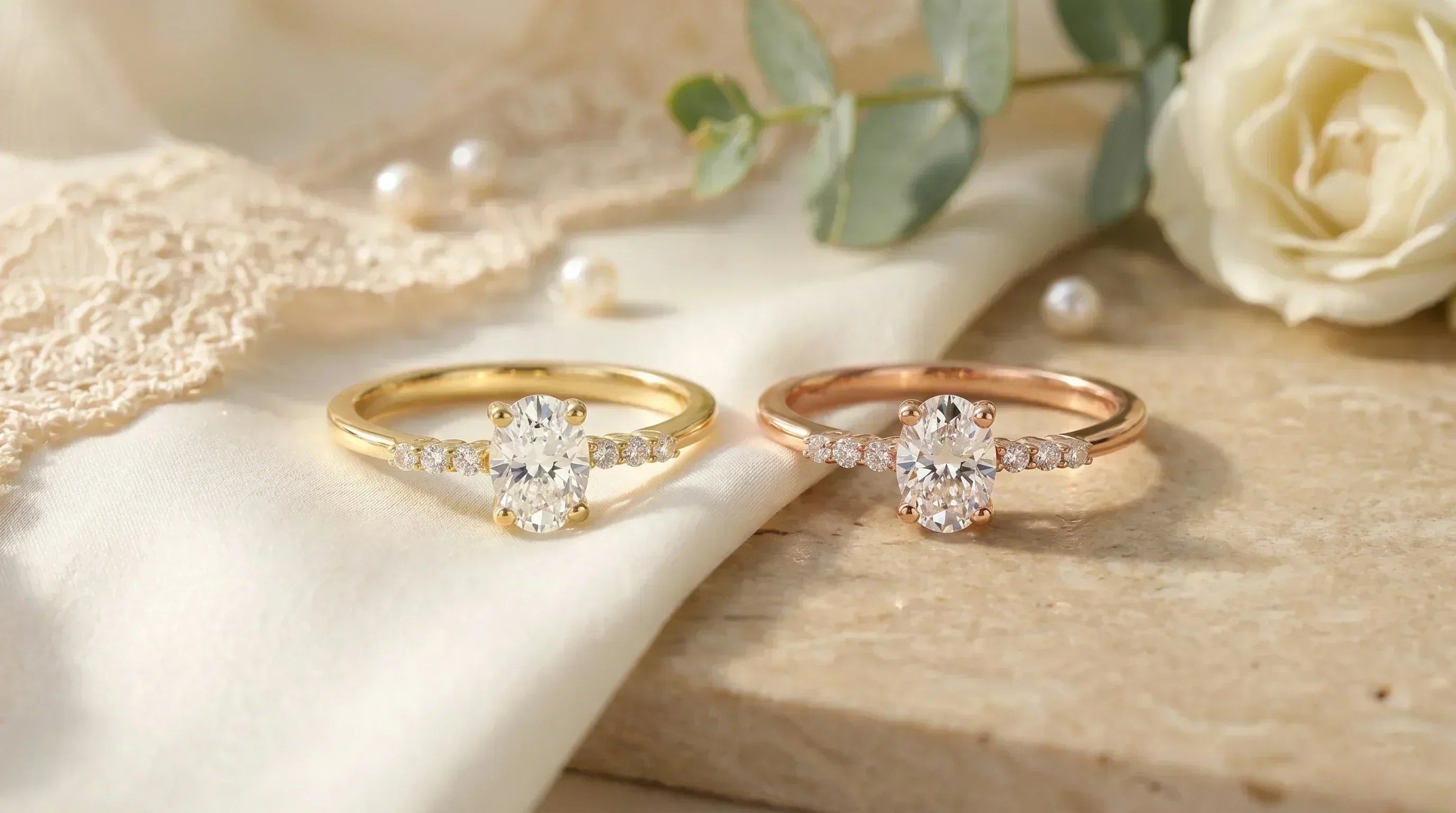 gold and rose gold 1 Carat Oval Cut Moissanite Dainty Engagement Ring