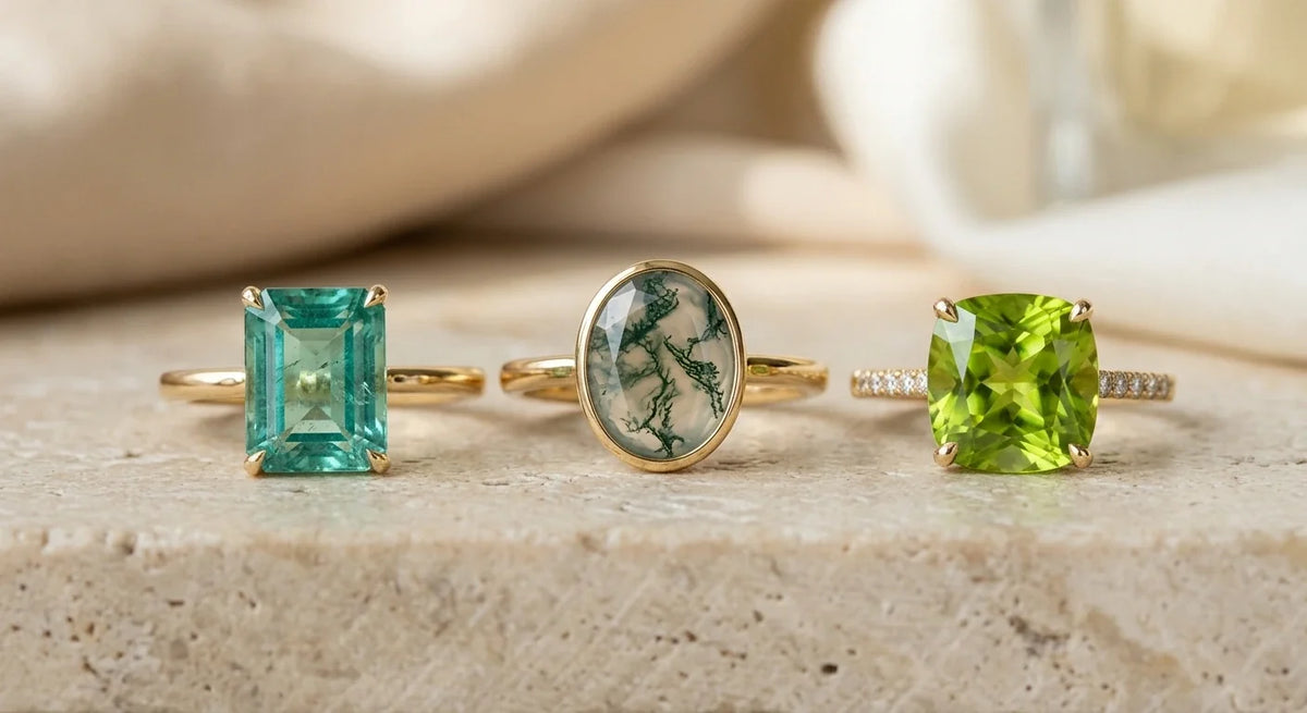 Green Gemstones: Emerald vs. Moss Agate vs. Peridot