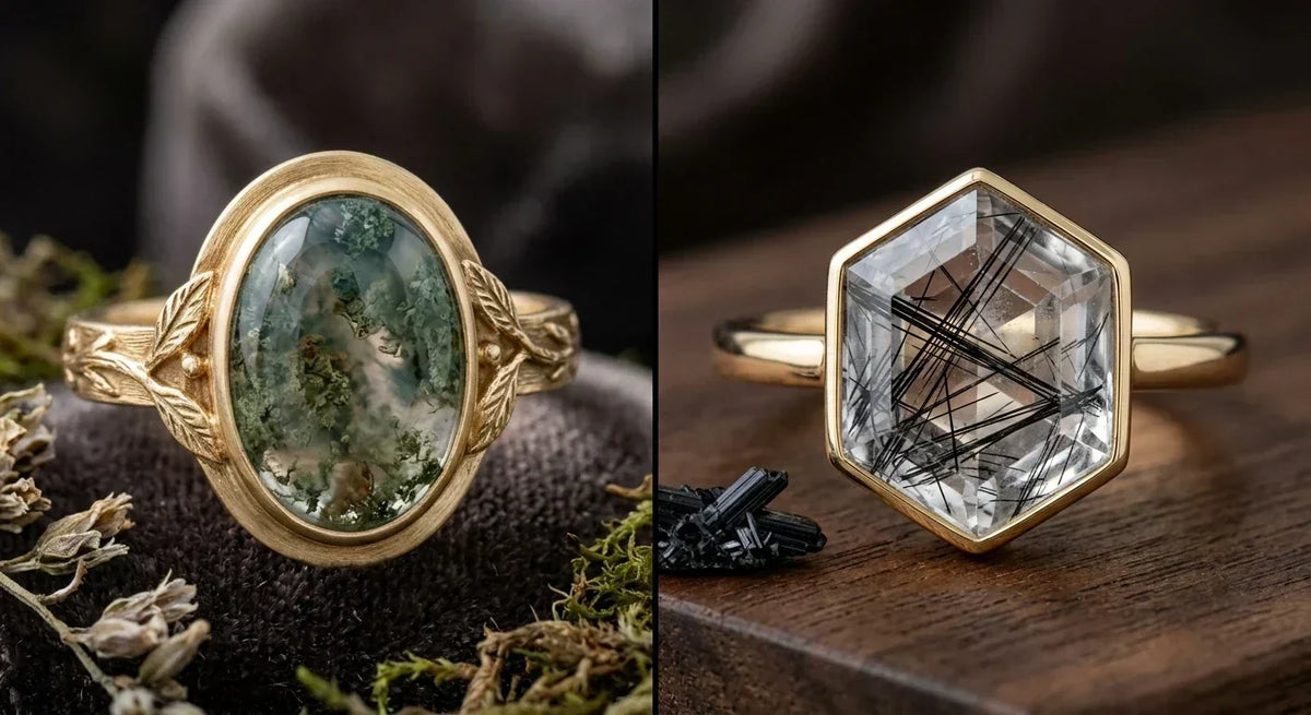 Moss agate vs black rutilated quartz