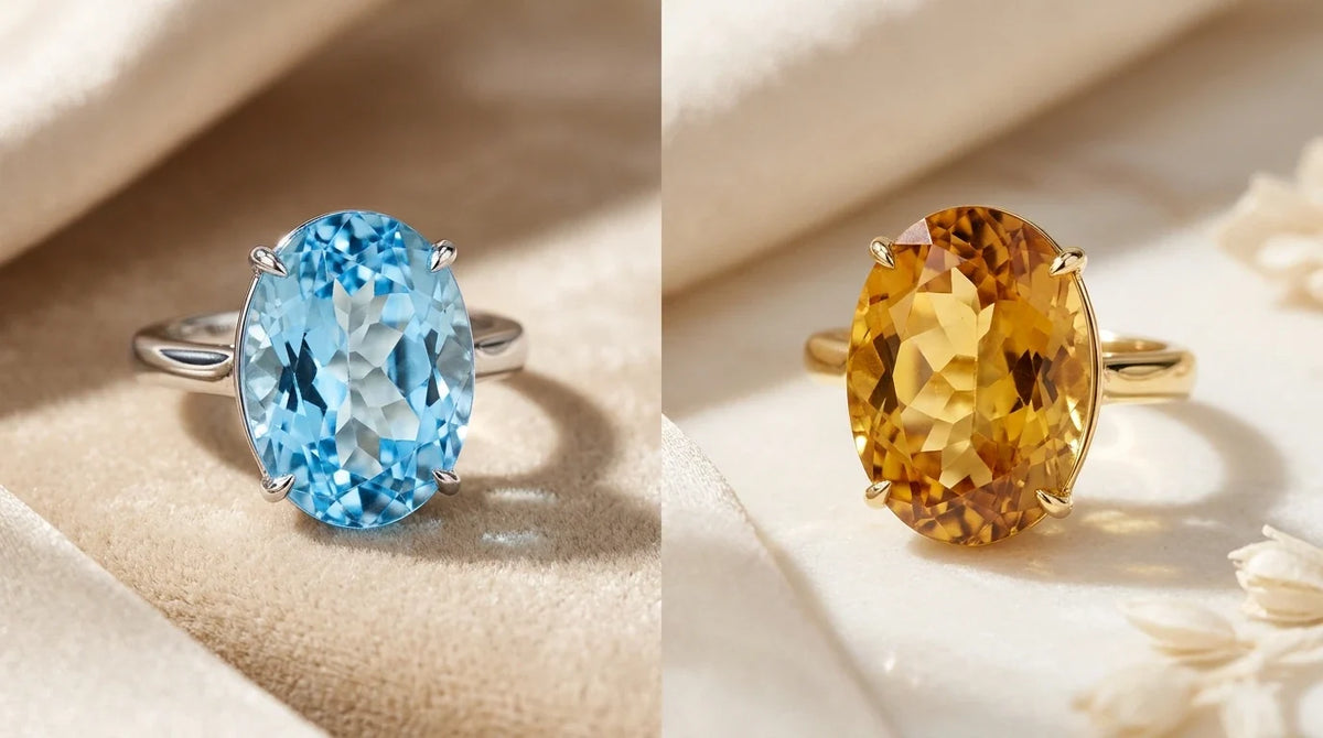 November birthstones: blue topaz and golden citrine