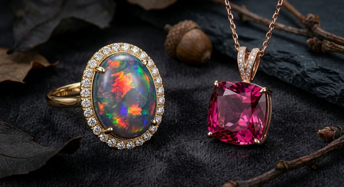 October birthstone opal and tourmaline