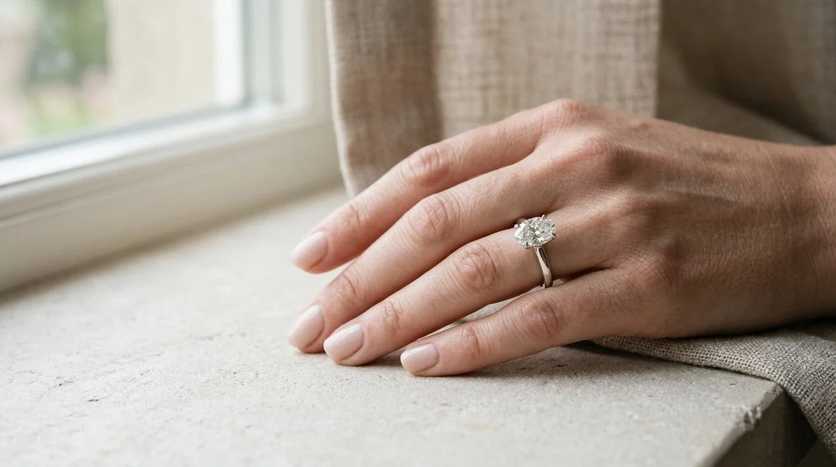 Diamond ring appearance on hand in natural light