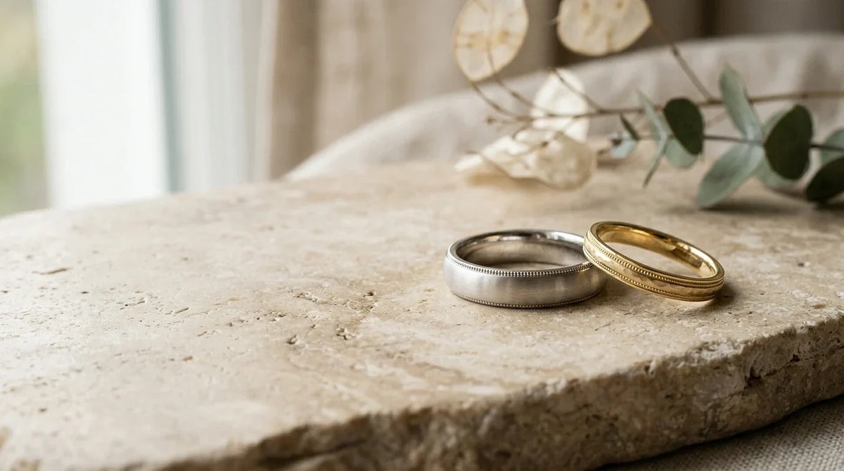 Different wedding bands connected by design