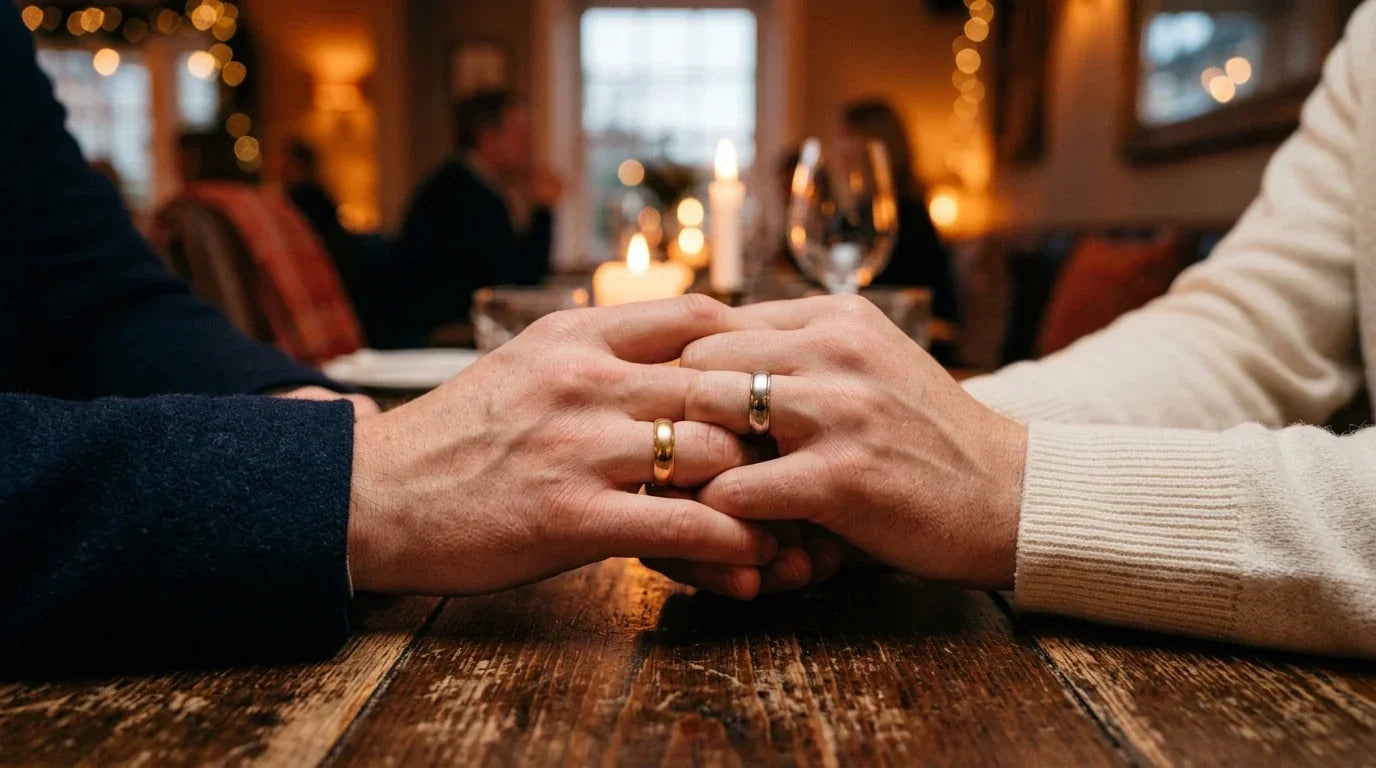 Wedding rings on left and right hands