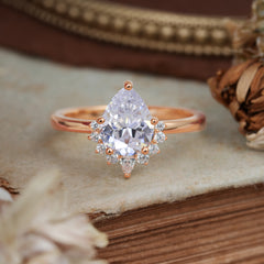 Pear Cut Vintage Moissanite Engagement Ring Cluster Ring for Women