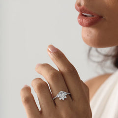 2 Carat Cluster White Moissanite Promise Ring Unique Oval Shaped Pave Halo Ring