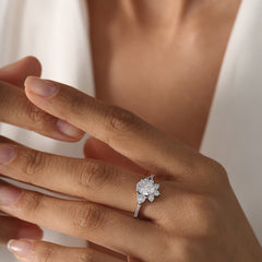 2 Carat Cluster White Moissanite Promise Ring Unique Oval Shaped Pave Halo Ring