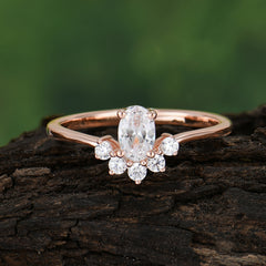 Oval Cut Unique Bottom Cluster Moissanite Anniversary Ring for Women