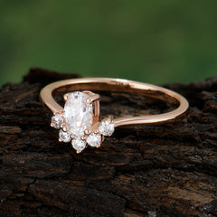 Oval Cut Unique Bottom Cluster Moissanite Anniversary Ring for Women