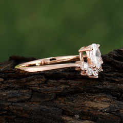Oval Cut Unique Bottom Cluster Moissanite Anniversary Ring for Women