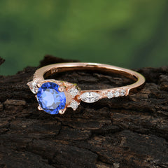 Round Cut Sapphire Engagement Ring Cluster Anniversary Ring