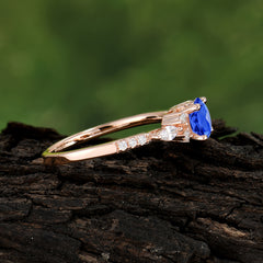 Round Cut Sapphire Engagement Ring Cluster Anniversary Ring