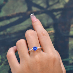 Round Cut Sapphire Engagement Ring Cluster Anniversary Ring