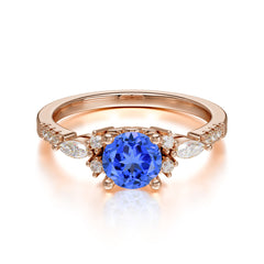 Round Cut Sapphire Engagement Ring Cluster Anniversary Ring